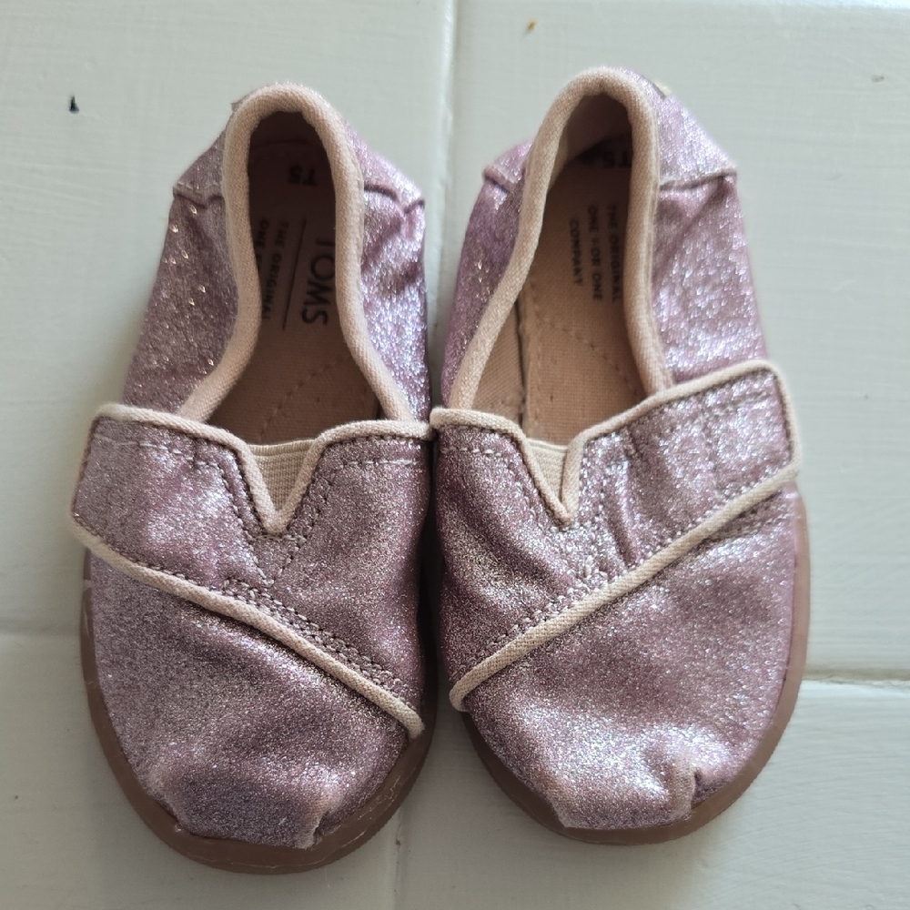 Toms Kids Sparkly Mauve Moccasins